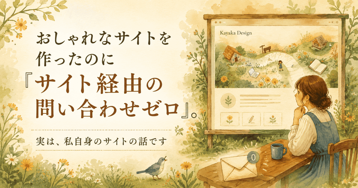 Kayaka Designのサイトと「問い合わせ0」を表現したブログアイキャッチ